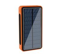 Solar Power Bank - Input: 5V/2A, Output 1: 5V/1A, Output 2: /2.1A, 20000mAh Battery, Waterproof, with LED Lighting, Mobile Phone Charger for Students, Men, Camping,