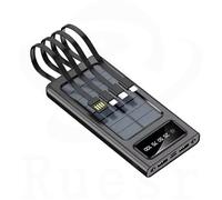 Solar Power Bank Large Capacity Super Fast Charging Digital Display 4 Cables External Battery (Black 50000mAH)