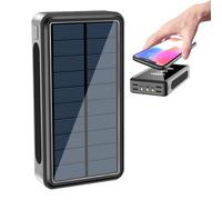 Solar Power Bank - Portable Solar Charger | 30000mAh Phone Charger, Large Capacity LED Light for Camping, Outdoor Picnic, Camping, Black, Se référer au descriptif, Refer to description