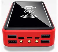 Solar Power Bank, Solar Charger, 100000mAh Wireless Power Bank, Portable Charger, External Battery Pack Fast Charging Built-in LED Flashlight, Backup Battery for Phone Pad Android(Red)