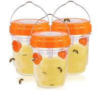 Solar Power Bees Wasp, 3pcs Hanging Carpenter Bee Trap Bee Cage with Led Light Wasp Traps Outdoor Hanging Reusable Trap for Outdoors Patio, Yard (Orange).
