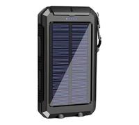 Solar Power Charger 10000 mAh, Portable Outdoor Power Source with Compass and Dual LED Lights, Waterproof Mobile Recharger for Camping and Hiking, Shockproof Device with Carabiner Clip