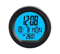 Solar Power Date Week Clock Car Digital Adhesive Round With Temperature Display Backlit Clock