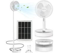 Solar Power Fan, Standing Fan with Portable Solar Panel Rechargeable Foldable Desk Fan Battery Operated Pedestal 3 Speeds Quiet Height Adjustable Floor Fan for Home, Bedroom, Travel