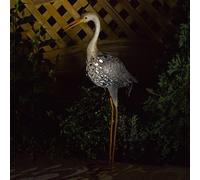 Solar Power Heron Garden Ornament LED Exotic Bird Statue Copper Effect Light
