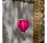 Solar Power Rainbow Stain Cool Fiesta Realistic Flame Outdoor Hanging SMD LED Hot Air Balloon Lantern - Multicoloured Glass Effect Flaming Garden Light with Handle [Energy Class Pink, 46.5)