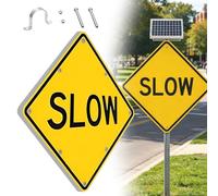 Solar Power Slow Flashing Traffic Signs, LED Solar Powered Slow Safety Light Sign, Aluminum Frame, Visibility 500 m, for Community Neighborhood Private Path Remind(24")