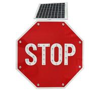 Solar Power Stop Flashing Traffic Signs, MUTCD Compliant Flashing Traffic Control Sign, 24/7 Illuminated Road Safety Sign for Construction, School Zone & Parking Lot (Red, 60cm)