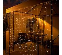 Solar-Powered 192 LED Curtain Auto on at Dusk No Wiring Required Dimensions: 1.5 x 1.5m (Approx.) - Warm White