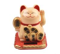 Solar Powered 3 5 Inch Swinging Lucky Cat Figurine for Car and Home, Plastic Decorative Ornament with Animated Arm Movement (Yellow gold brick)