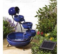Solar Powered 5 Tier Neptune Cascading Fountain - Smooth Blue Ceramic Tiered Outdoor Garden Water Feature for Patio, Decking, Balcony, Lawn, Yard - Measures H49 x W44 x D38cm