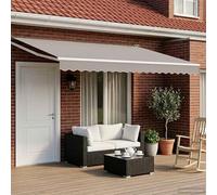 Solar-Powered 5x3m Electric Awning - White Aluminium Canopy with LED Lights Manual Crank Weatherproof & UV Resistant for Patio Balcony & Garden Use