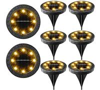 Solar Powered 8 Pack Outdoor LED Disk Lights - IP68 Waterproof, Non-Slip, Wear-Resistant Pathway Lights (Warm White)