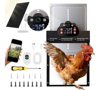 Solar Powered Automatic Chicken Coop Door with 2K Camera, 10m Night Vision Alarm, IP65 Wireless Auto Opener, 6-Month Battery Life, APP Control & 2-Way Audio, Anti-Pinch Safety Design