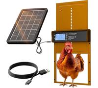Solar Powered Automatic Chicken Coop Door with LCD Display, Remote Control, Timer, Light Sensor, Brown
