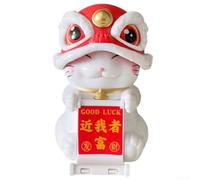 Solar Powered Automatic Nodding Fortune Cat Ornament for Desk or Car Representing Wealth and Safe Journey Symbols (red)