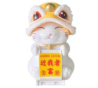Solar Powered Automatic Nodding Fortune Cat Ornament for Desk or Car Representing Wealth and Safe Journey Symbols (yellow)