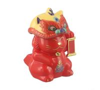 Solar Powered Automatic Nodding Lion Dance Lucky Cat, Light Sensing Waving Fortune Figurine For Car Dashboard, Home And Office Decoration, White Color(Red)