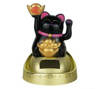 Solar Powered Automatic Waving Cat Decoration for Home and Office Lucky Cat Brings Good Fortune and Joyful (black)