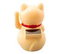Solar-Powered Automatic Waving Lucky Cat Ornament for Home Office Shop - No Batteries Required Red Plastic Base with Solar Panel 7.7 X 7.7 X 11.4 Cm(Yellow)
