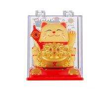 Solar-Powered Automatic Waving Lucky Cat Ornament for Homes Office, Car Decoration & Welcome Display - Plastic, 9.8x8.1x8.1cm, Eco- No-Battery Operation(Yellow)
