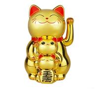 Solar Powered Automatic Waving Lucky Cat Ornament Plastic Front Desk Decor Figurine for Home Office Living Room or Car for Housewarming Birthday Wedding(gold)
