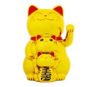 Solar Powered Beckoning Cat Family Decorative Ornament Set Desktop Lucky Cat Collection with Continuous Waving Motion For Retail Store Counter Display (Gold)