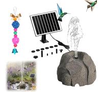 Solar Powered Bird Bath Fountain Kit, Bubbling Rock Fountain with 10 Nozzles, Mini Solar Water Feature for Outdoor Garden, Patio Pond, and Fish Tank (B)
