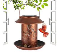 Solar Powered Bird Feeder ? Waterproof Metal Lantern Decor, Hollow Wild Feeding Station | Outdoor Wildlife Attraction Accent Suitable Balcony Patio Garden Window Deck Lawn Yard Display