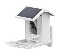 Solar Powered Bird House with 5000mAh Battery, 2L Capacity, IP66 Waterproof, White ABS, 38x27x33cm, Includes Camera Bracket & Tris Home App