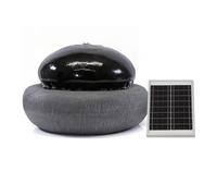 Gardenwize Solar Water Fountain, Black Pebble Water Feature with Battery Back-Up & LED Light, 5m Cable, No Mains Wiring, Solar Powered Outdoor Fountain 49cm