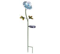 Solar Powered Blue Daisy Design Globe Stake Light - Flower Shaped Metal & Glass Outdoor Garden Lighting Ornament - Patio, Pathway, Driveway, Lawn, Flower Bed Illuminating Decoration. Measures H74cm