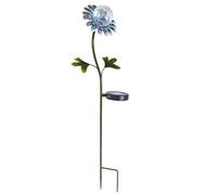 Solar Powered Blue Daisy Design Globe Stake Light - Flower Shaped Metal & Glass Outdoor Garden Lighting Ornament - Measures H74Cm