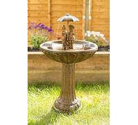 Solar Powered Boy & Girl Umbrella Water Fountain Rustic Traditional Water Feature