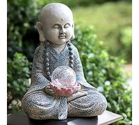 Solar Powered Buddha Garden Statue with Crackled Glass Ball Light - Zen Home Decor Ornament