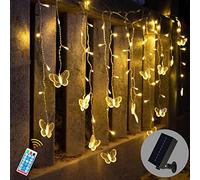 Solar Powered Butterfly Curtain Lights 4m LED Fairy Lights with Remote, USB Rechargable Waterproof Solar Lights Outdoor Garden Butterfly Ornaments for Patio Yard Gazebo Decoration (Warm White)