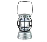 Solar Powered Camping Lantern USB Rechargeable LED Tent Lamp, Retro Style Portable Light for Hiking Backpacking, Warm Antique Glow, Dual Charging Modes(New Solar Silver)