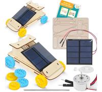 Solar Powered Car Kit (2-Pack) - Build-Your-Own Wooden Solar Vehicles for Kids, STEM Engineering Project Kits for Classroom, Renewable Energy Science Experiments