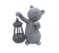Solar Powered Cat Garden Statue with LED Light, Weather Resistant Resin Outdoor Decor for Yard, Patio, Balcony or Lawn