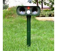 Solar Powered Cat & Pest Deterrent - Ultrasonic/Sonic Repeller with LED Strobe, IR Motion Sensor, Weatherproof for Garden & Farm
