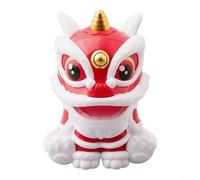 Solar Powered Chinese Lion Dance Ornament for Car Dashboard with Automatic Movement to Promote For Wealth and Good Luck (Red)