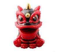 Solar Powered Chinese Lion Dance Ornament for Car Dashboard with Automatic Movement to Promote For Wealth and Good Luck (Black)