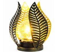 Gardenwize -Solar-Powered Crackle Glass Lotus Leaf Lantern - Outdoor LED Solar Garden Light, Eco-Friendly Decorative Lantern for Patios and Gardens