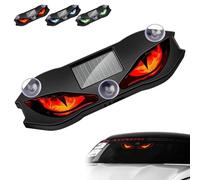 Solar Powered Devils Eyes LED Car Light, Wireless Ambient Decoration with Breathing Effect, Suction Cup Mount for Windshield, Dual Charging Interior Lamp for SUV Truck Van (Red)