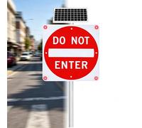 Solar Powered Do Not Enter Sign, LED Flashing Traffic Warning Light With Reflective Aluminum Frame, IP65 Waterproof Outdoor Road Safety Signal For Street & Parking Lot(30in)