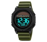 Solar Powered Energy Watch for Men Military Digital Multifunctional Led Luminous Indication 2 Time Zone 50m Waterproof Watch Reloj Solar para Hombre, U Green, Men's Solar Powered Casual Quartz Wrist