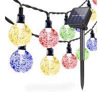 Solar Powered Fairy String Lights Outdoor Garden, 8 Modes IP65 Rated Waterproof Crystal Ball Solar Powered LED Fairy Lights for Patio, Yard, Wedding, Outdoor (Multi Colour, 5Meter / 16 Ft / 20 LED)