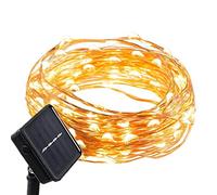 Solar Powered Fairy String Lights Waterproof Outdoor Copper Wire Firefly Starry Lights for Holiday Party Christmas Wedding Garden Yard Patio Gate Tree Decorations, 16.4Ft 50 Mini LEDs, Warm White