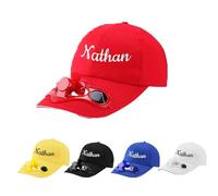 Solar-Powered Fan Baseball Cap for Boys Custom Embroidered Text Adjustable Cooling Hat for Outdoor, Men's Sun Hat Hiking Running