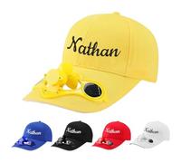 Solar-Powered Fan Baseball Cap for Boys Custom Embroidered Text Adjustable Cooling Hat for Outdoor, Men's Sun Hat Hiking Running Yellow
